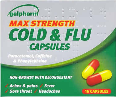 Galpharm Max Strength Cold & Flu Relief Capsules - 5 Packs | 80 Capsules